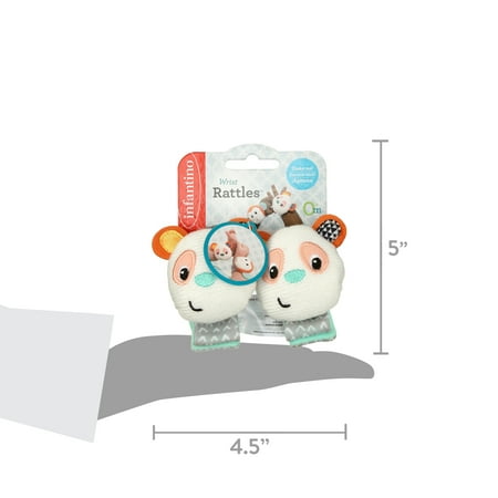 Infantino See Play N' Go Baby Wrist Rattles, Monkey and Panda, for Babies 0+ Months, 2-Count