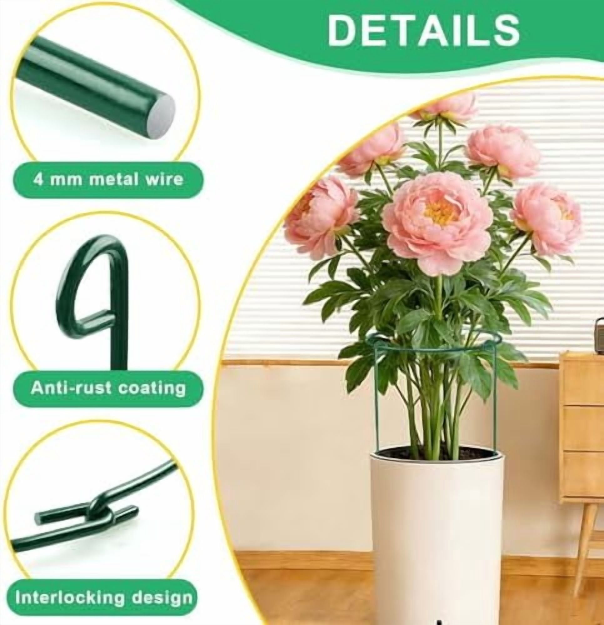 3 Pack Peony Cages Support Stakes Ring for Garden, Round Plant Support for Outdoor (10" W x 17" H), Indoor Plant Cages Hoops Plant Rings for Tomatoes,Rose,Astilbes,Vine Indoor Potted Plants