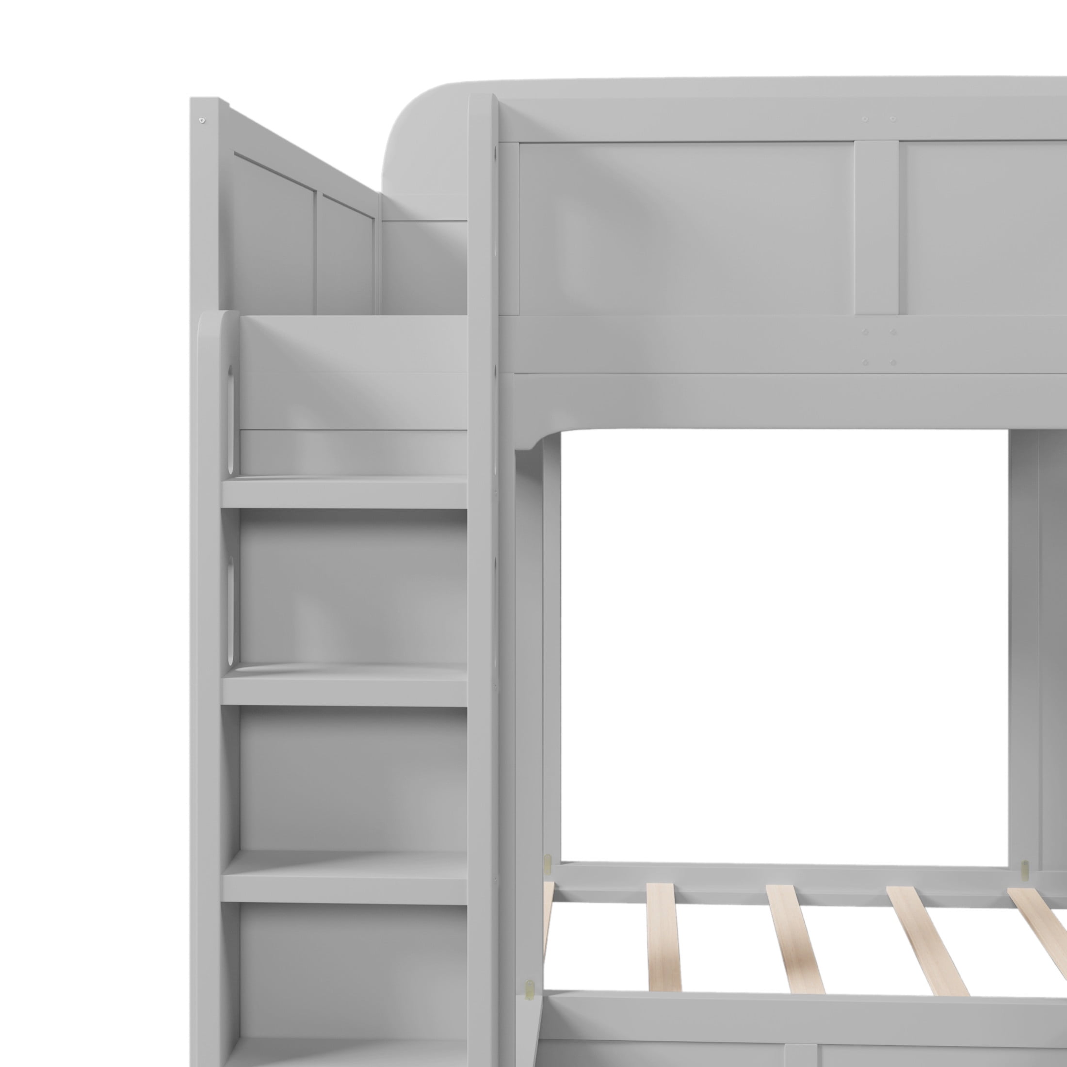 Noble House Triple Bunk Bed, Twin + Twin over Twin XL Loft Bed with Storage Shelves and Hooks, Space Saving, Gray