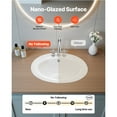 thumbnail image 3 of KFFKFF Semi-Recessed Bathroom Sink, 19.09 x 16.73 Inch Oval White Ceramic Basin with Overflow and 3 Faucet Holes, Drop-In Design for Modern Vanity or Compact Bathrooms, 3 of 9