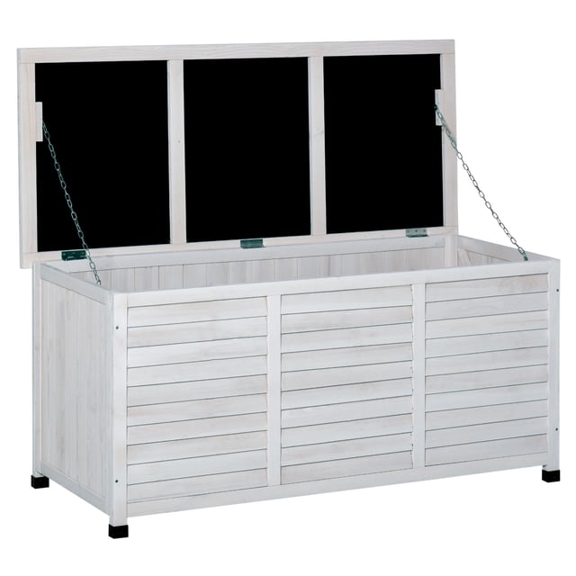 White Wooden Deck Box Bench - 50” Patio Storage Container with Ventilation & Weather-Resistant Finish for Garden, Backyard & Outdoor Use