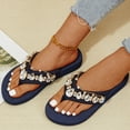 thumbnail image 4 of Domuza Flower Rhinestone Wedge Flip flops For Womens Trendy Summer Boho High Heel Platform Non slip Beach Thong Sandals Crystal Jeweled Sandal Shoes Navy 5.5（EU-36）, 4 of 7