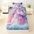 thumbnail image 3 of Metsweet Watercolor Unicorn Twin Sheets 3pcs, Kawaii Magical Horse Bedding, Blue Pink,1 Fitted Sheet, 1 Flat Sheet and 1 Pillowcase, 3 of 5
