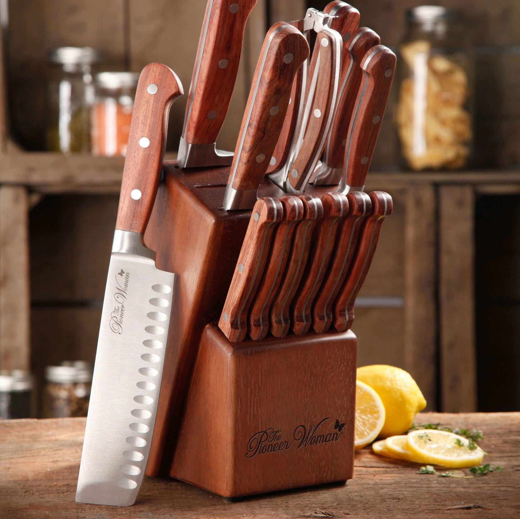 The Pioneer Woman Cowboy Rustic 14-Piece Forged Cutlery Knife Block Set,  Red - Walmart.com