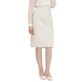 thumbnail image 4 of INSPIRE CHIC Women's Elegant Button Front Asymmetrical Slit Hem Plaid Tweed Midi Skirt White S, 4 of 5