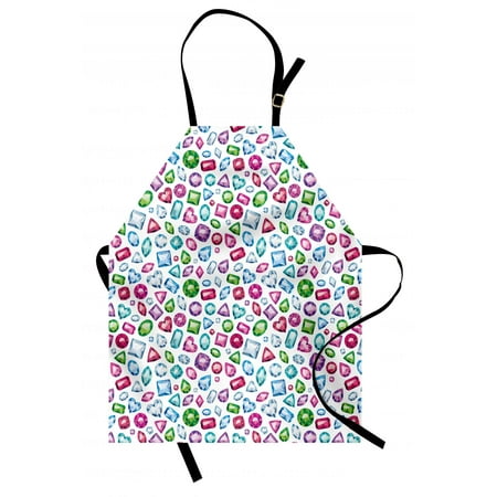 Heart Shaped Crystal Dish Diamond Apron Heart and Geometric Shaped Colorful Little Diamonds Precious Gemstones Crystals Pattern, Unisex Kitchen Bib Apron with Adjustable Neck for Cooking Baking Gardening, Multi, by Ambesonne ()