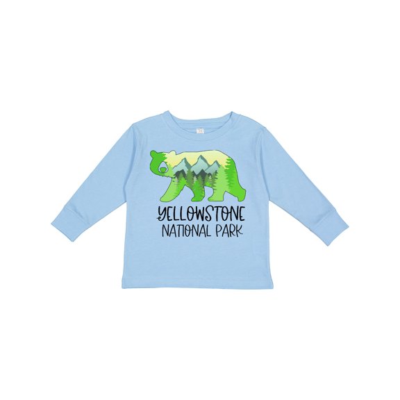 Inktastic Yellowstone National Park Mountains and Bear Shape Boys or Girls Long Sleeve Toddler T-Shirt