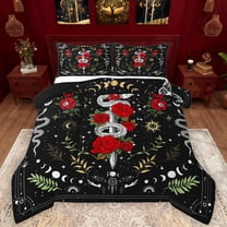 Manfei Gothic Snake Bedding Comforter Set,Romantic Red Rose Twin Comforter Sets,Boho bohemian Style Bedding Set For Girls Kids,Ultra Soft Home Decor Reversible,2pcs