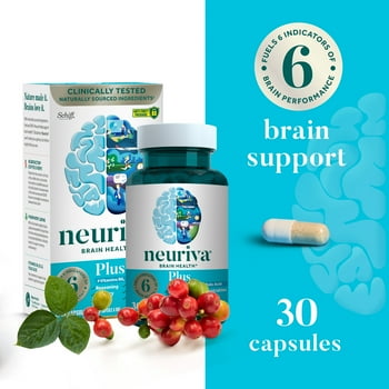 Neuriva Plus Brain  Supplement (30 count), Brain Support With Clinically Tested Natural Ingredients (Coffee Cherry &  Sourced Phosphatidylserine)