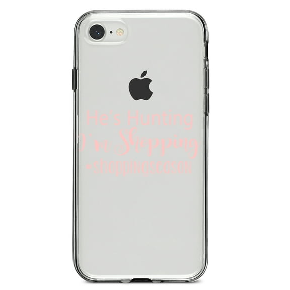 DistinctInk Clear Shockproof Hybrid Case for iPhone 7 8 SE (2020 Model) 4.7" Screen TPU Bumper Acrylic Back Tempered Glass Screen Protector - He's Hunting - I'm Shopping - #shoppingseason