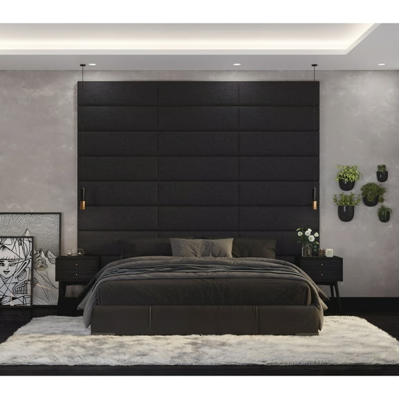 Jaxx Panelist Modern Padded Headboard – Set of 4 Wall Mounted Panels - Queen, Charcoal Microvelvet