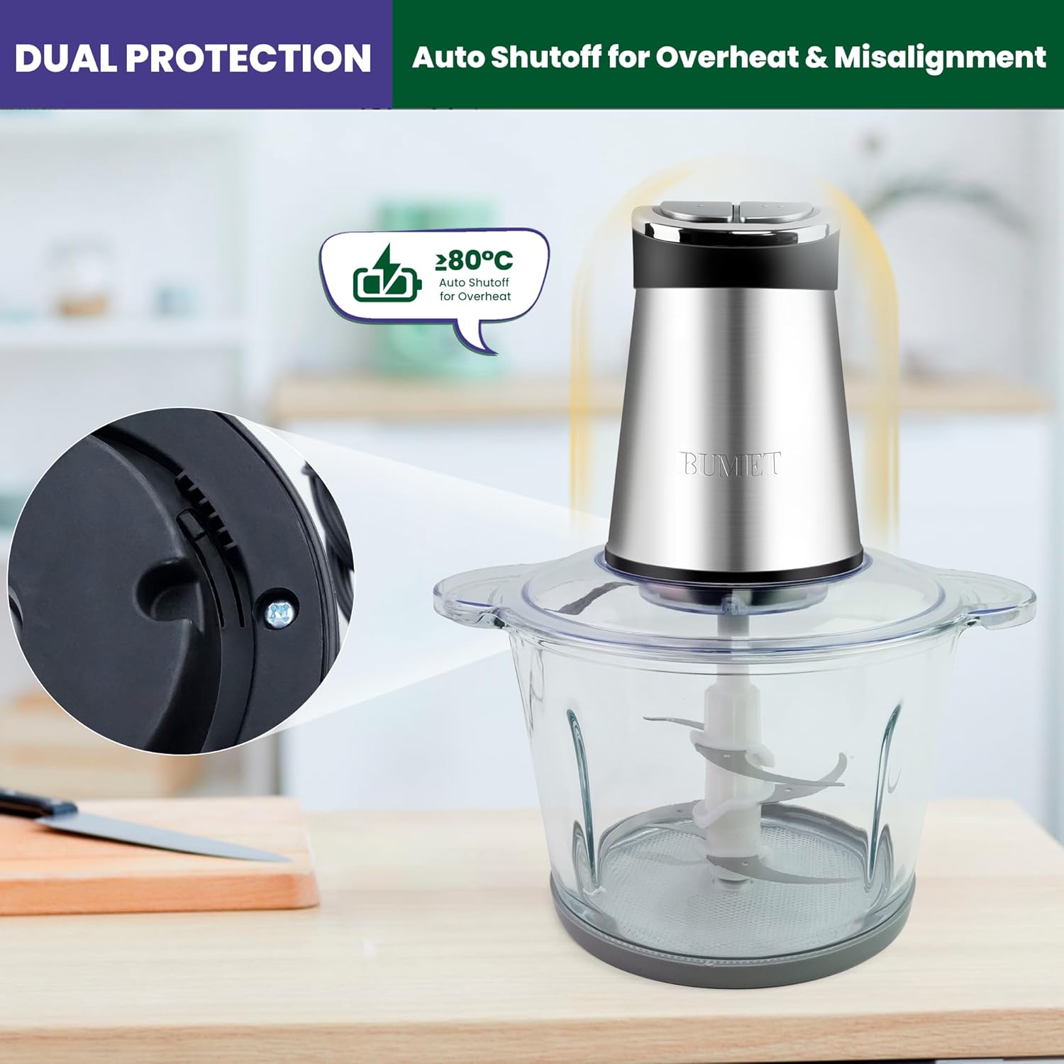 800W Electric Food Processor with LED Timer, 2X12-Cup Bowls & 6 Blades for Meat Grinding and Vegetable Chopping