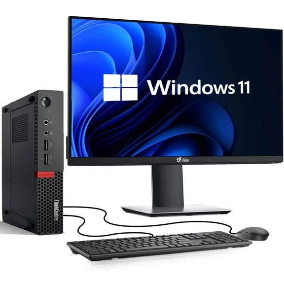 Restored Lenovo ThinkCentre 7th Gen Tiny Desktop PC - Intel Core i5-7500T Processor - 16GB DDR4 RAM, 256GB SSD - 24" LED Monitor - Wi-Fi, Keyboard & Mouse - Win 11 Pro (Refurbished)