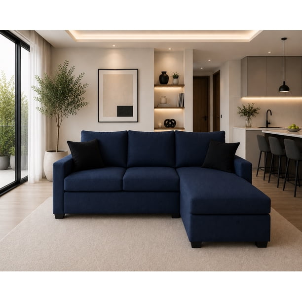 Sala Esquinera El Bazar Store Denver Azul marino, 200x140 cm, Lado derecho e Izquierdo, Lino nacional, Sofa
