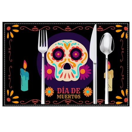 

Black and Friday Deals 2024 Clearance Under $5.00 Artoid Mode D Placemats Day Of The Dead Table Mats For Party Kitchen Dining Decoration