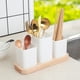thumbnail image 4 of Caja de almacenamiento de cubiertos con base de roble para el hogar, organizador de cucharas y palillos con escurridor, compartimento dividido, material PP blanco + roble, 17,2 x 9 x 13 cm o 26 x 9, 4 of 7