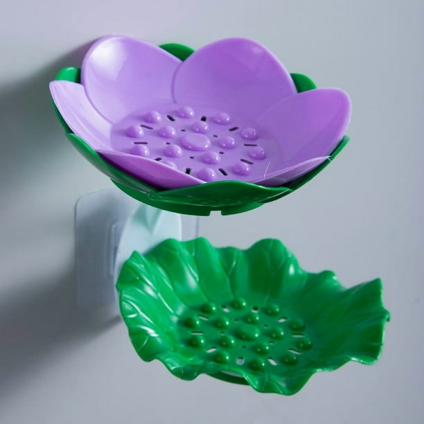 Jabonera, artículos esenciales para dormitorios, jabonera con forma de flor, jabonera de doble capa con drenaje, estante de pared sin perforaciones, artículos esenciales para dormitorios de chicas, ar