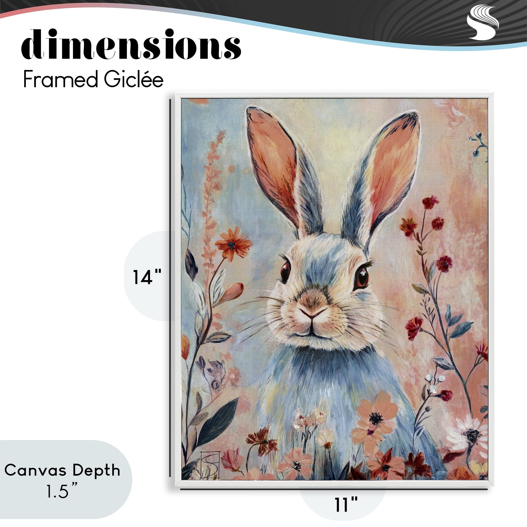 Stupell Industries Blue Rabbit & Wildflowers White Framed Giclee Art, design by Sara Culpepper