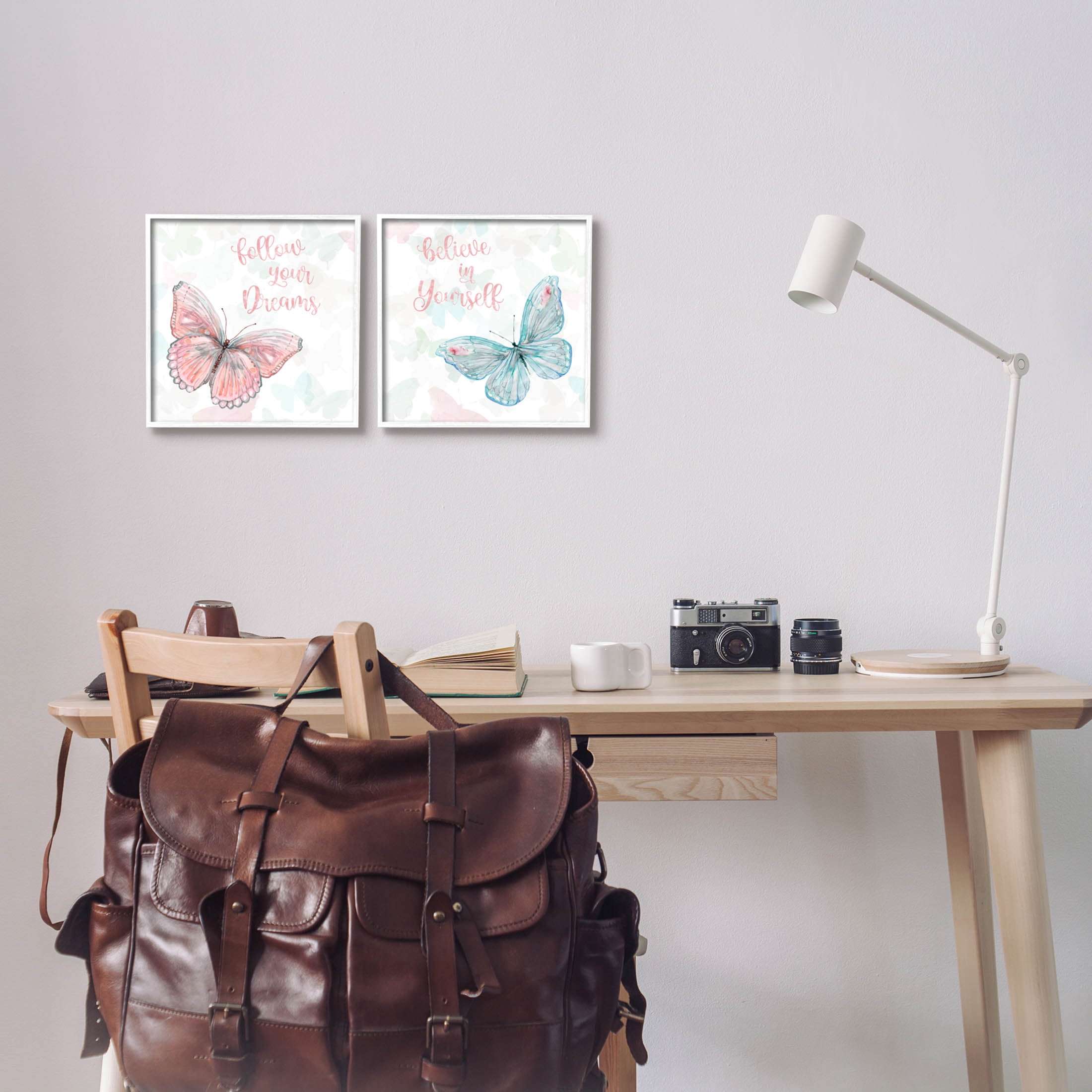 Believe In Dreams Butterflies Animals & Insects Graphic Art White Framed Art Print Wall Art, Set of 2
