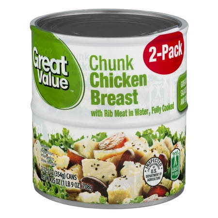 (2 Pack) Great Value Chunk Chicken Breast in Water, 12.5 oz, 2 (Best Frozen Chicken Breast Recipe)
