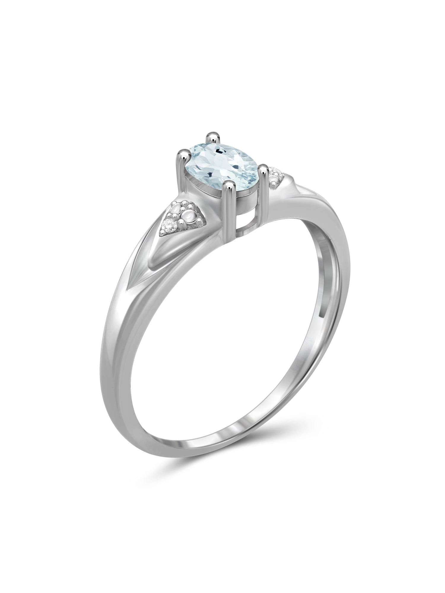 JewelersClub Aquamarine Ring Birthstone Jewelry – 0.45 Carat Aquamarine 0.925 Sterling Silver Ring Jewelry with White Diamond Accent – Gemstone Rings with Hypoallergenic 0.925 Sterling Silver Band