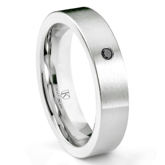 Titanium Kay Cobalt Xf Chrome 6MM Solitaire Black Diamond Brushed Pipe Cut Comfort Fit Wedding Band Ring Sz 10.0