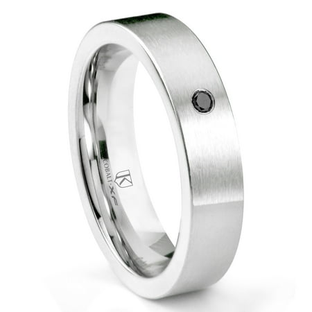 Titanium Kay Cobalt Xf Chrome 6MM Solitaire Black Diamond Brushed Pipe Cut Comfort Fit Wedding Band Ring Sz 10.0