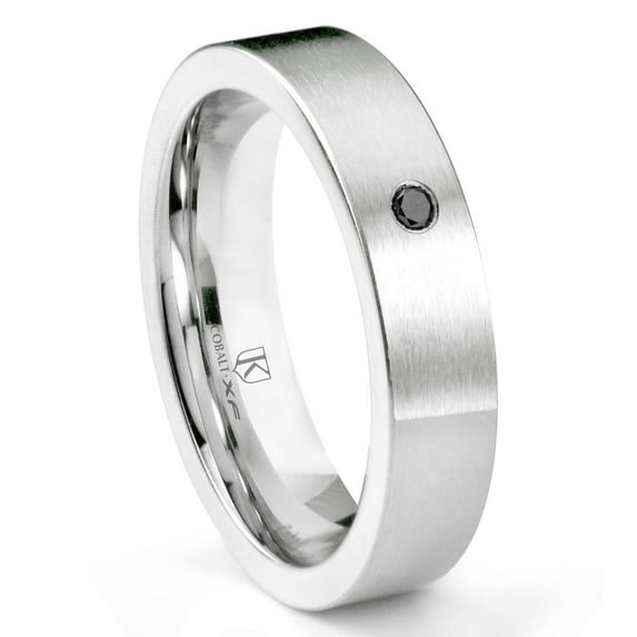 Titanium Kay Cobalt Xf Chrome 6MM Solitaire Black Diamond Brushed Pipe Cut Comfort Fit Wedding Band Ring Sz 13.0