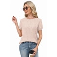thumbnail image 3 of WIHOLL Short Sleeve Sweater for Women Round Neck Knit Work Tops Beach Fashion Vacation Clothes Summer Outfits 2026 Beige Tops, 3 of 8