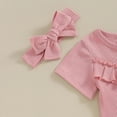 thumbnail image 4 of HIPYLO Baby Girls Short Sleeve Bodysuit Bloomer Shorts Ribbed Outfits Newborn Rib Knit Ruffle Romper Shorts Headband 3pcs Basic Solid Clothes Cute Outfit, 4 of 6