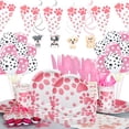 thumbnail image 2 of Rosa cachorro pata temática cumpleaños vajilla para fiesta decoraciones perro pata fiesta suministros imprimir Banner platos de papel taza servilletas globo, 2 of 4
