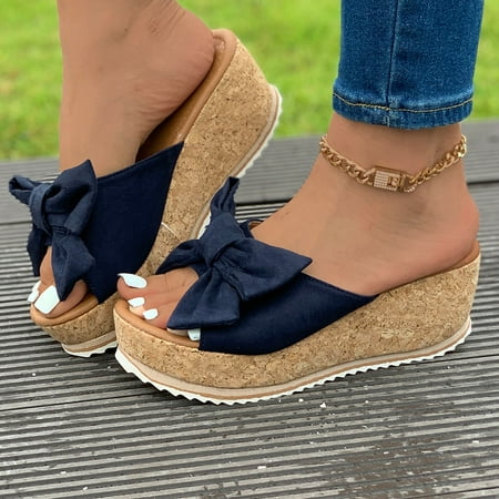

UIX Platform Sandals Wedge Heels Women s Fashion New Slippers Wear A Flatform Bottom Bow