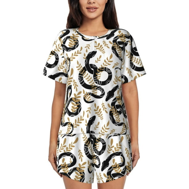 Fotbe Snake Conjunto de Pijama Estampado para Mujer, 2 Piezas, Ropa de Dormir con Camiseta de Manga Corta y Shorts Suaves-Small