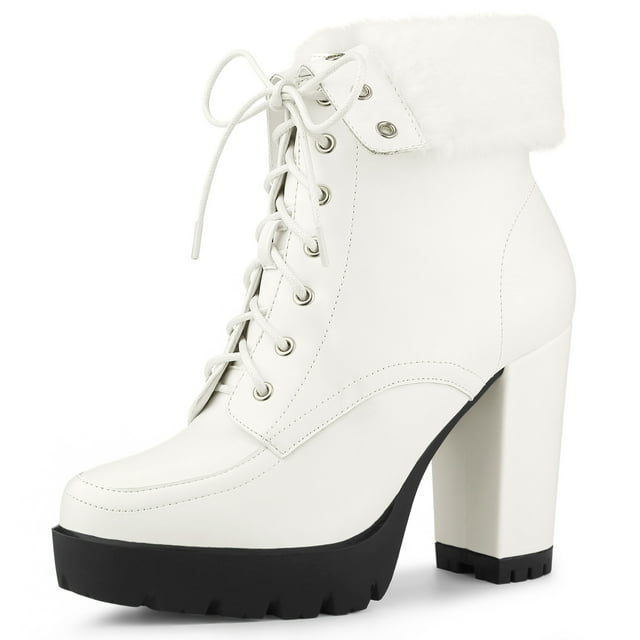 Unique Bargains Bottines à Plateforme à Talon Épais à Lacets Pliables pour Femmes