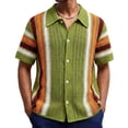 thumbnail image 2 of Ceisia Men's Summer Retro Stripe Open Knit Short Sleeve Button Down Cardigan Multicolor XL Gifts, 2 of 9