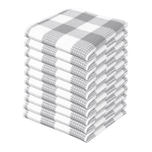 PurpleEssences 10 Pack Cotton Waffle Buffalo Plaid 12x12 inch Dish cloth, Ash Gray and White , Soft and Absorbent Dishrags For Cleaning and Drying Dishes