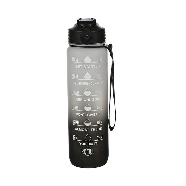 Botella de agua motivacional con marcador de 32 oz, apertura de expulsión fácil de apretar, libre de BPA, con boca ancha a prueba de fugas y flujo rápido de agua para deportes al aire libre.
