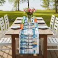 thumbnail image 4 of Lake Paddle Striped 90 Inch Table Runner, Watercolor Vintage Wood Grain Farmhouse Dresser Scarf Cotton & Linen Tablerunner for Dining/Kitchen Island/Holiday Party Décor 13" x 90", 4 of 9