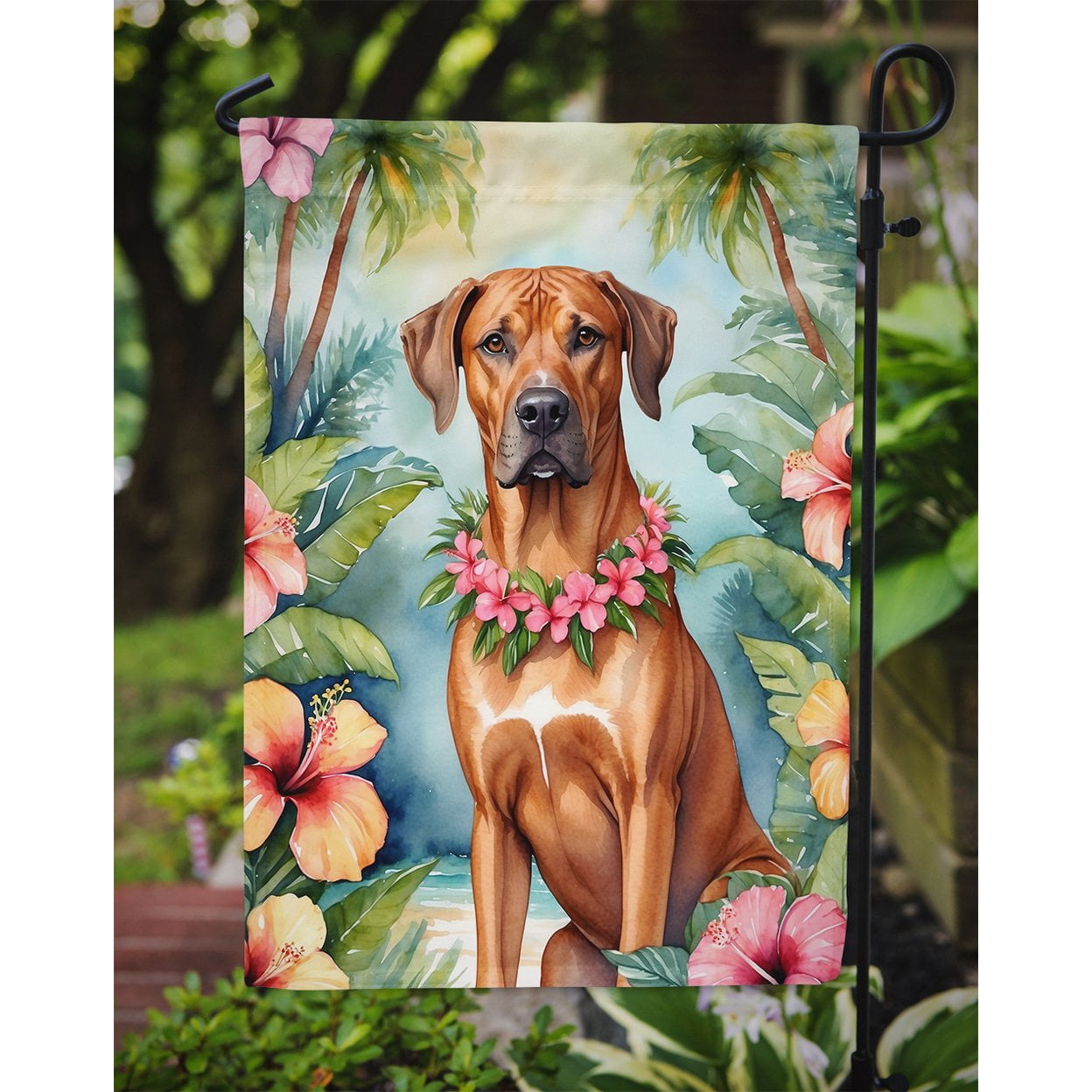 Rhodesian Ridgeback Luau Garden Flag 11.25 in x 15.5 in