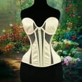 thumbnail image 2 of Vintage Corset Tops for Women Satin Waist Cincher Overbust Bustiers Strapless Open Back Renaisssance Corsets, 2 of 8