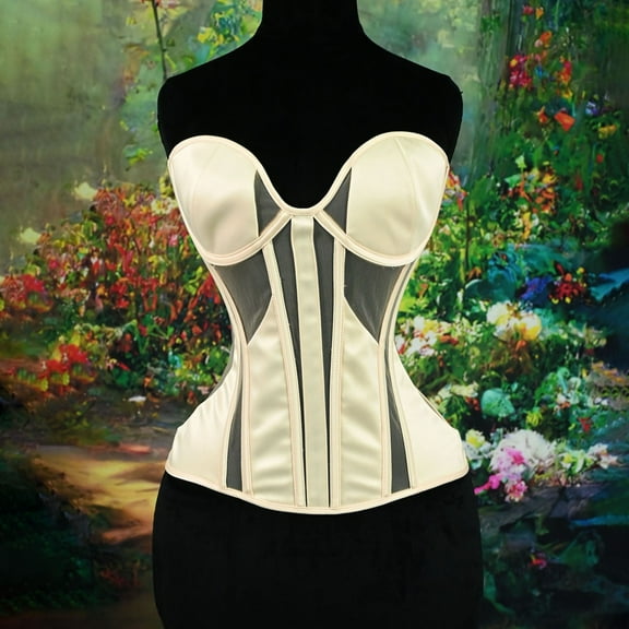 Kilaqueen See Through Corset Tops for Women Sexy Mesh Sheer Renaissance Boned Bodice Masquerade Party Costume Lace Up Overbust Bustier