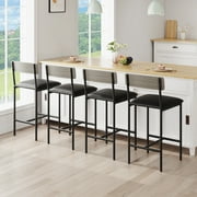 Bar Stools Set of 4, Kitchen Bar Stools with Footrest, PU Upholstered Counter Height Barstools, Bar Chairs with Back for Dining Room, Kitchen, Party, Apartment, Counter Bar, Easy Assembly