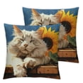 thumbnail image 2 of Acheng Cat Throw Pillow Covers Kitty Cute Animal Sunflower Cottagecore Oil Painting Farmhouse Blue White Orange Soft Decor Washable Couch Office Room Indoor Zipper Square Pillow Covers,Set of 2 White, 2 of 6