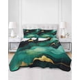 thumbnail image 3 of Teal Marble Full Size Down Alternative Comforter, Lightweight Comforter Quilt Bedding Set with Pillow Shams Modern Green Golden Abstract Ombre Texture All Seasons Bed Comforter Duvet Insert 78"x90", 3 of 7