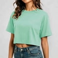 thumbnail image 2 of Yuanlong Womens Tshirts Round Neck Short Sleeve Summer Cropped T Shirts Solid Color Loose Fit Minimalist Sporty Basic Tees, 2 of 6