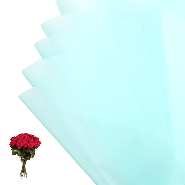 Papel para envolver regalos Uxcell, papel para ramos impermeable de color sólido azul claro, 20 hojas