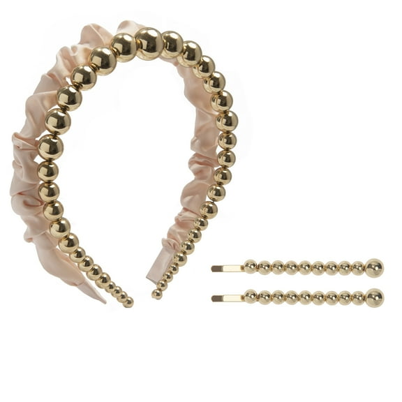 Black Diamond Pink Satin Headband, Metal Headband and Bobby Pins Set, 4-Piece