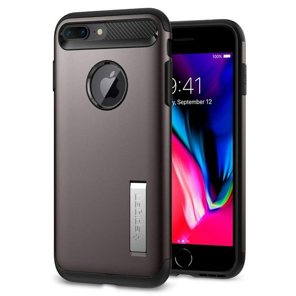 Spigen Coque Armure Slim avec Support et Technologie Air Cushion Hybride Protection contre les Chutes pour Apple iPhone 7/7 Plus Gunmetal