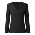 thumbnail image 4 of DPTALR Grande Taille Femme Dentelle Uni à Empiècements Manches Longues Blouse Ajustée Col en V Hauts Chemise, 4 of 8