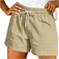 thumbnail image 2 of ClodeEU Women's Cotton Linen Drawstring Shorts, Casual High Waist Summer Beach Shorts with Pockets Beige,Women's Plus XXL, 2 of 5